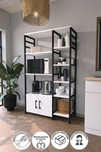 Mutfak Standı 2 Kapaklı 8 Raflı Kahve Köşesi Mutfak Rafı Mutfak Bangosu Brezilya Beyaz